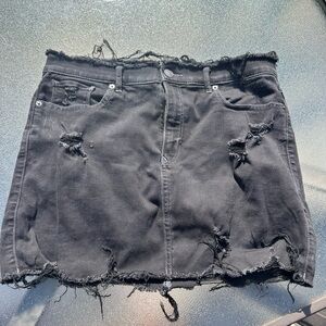 Express Hugh Waisted Distressed Black Denim Skirt